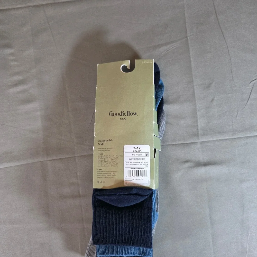 Goodfellow & Co Mens Crew Socks 5 Pair Pack Blue Grey Patterned Size 7-12 NEW